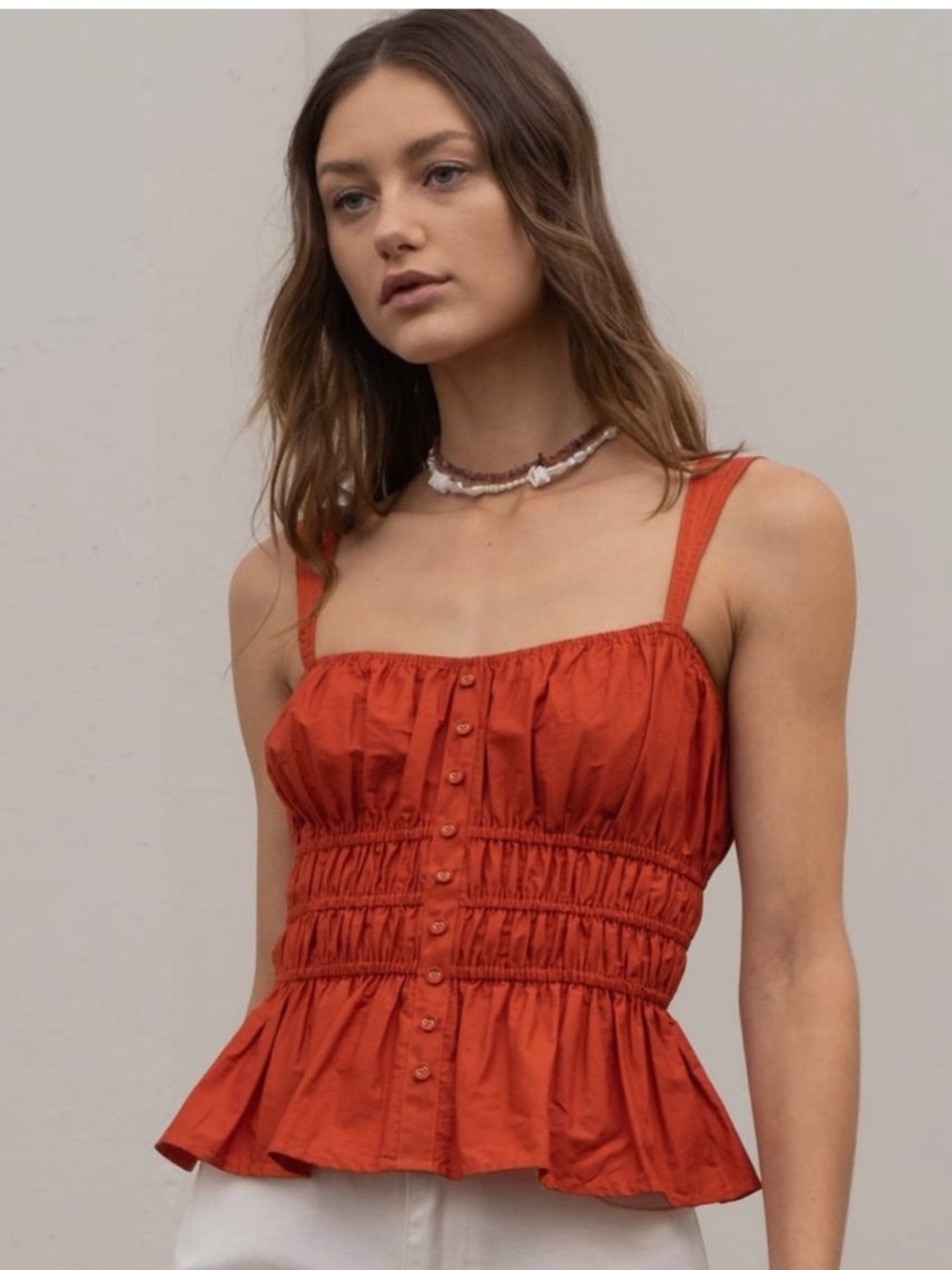 NWT Moon River Rust Red Shirred Peplum Camisole